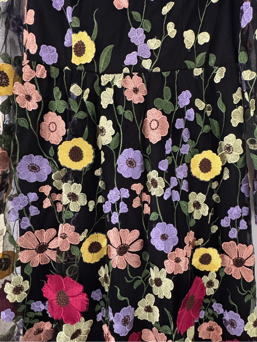 Lulus Floral Embroidered Long Sleeve Midi Dress Black Size L - Picture 7 of 8